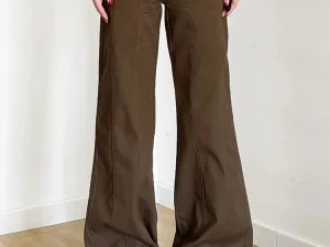 Brown Wide Leg Women's Jeans Y2K Grunge Style Low Rise Baggy Denim Pants Vintage Retro Casual Streetwear Korean Fashion Trousers