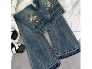 American Retro Jeans Women Low-waisted Jeans Female Autumn New Embroidery Casual Fashion Temperament Slim Joker Bell Bottoms.