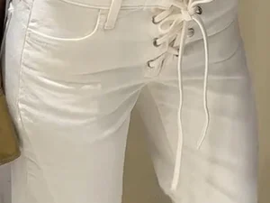 Elegant Women's Low Rise White Denim Jeans With Waist-Tie Design Comfortable Fit Straight Leg Pant Casual Daily Female Trousers